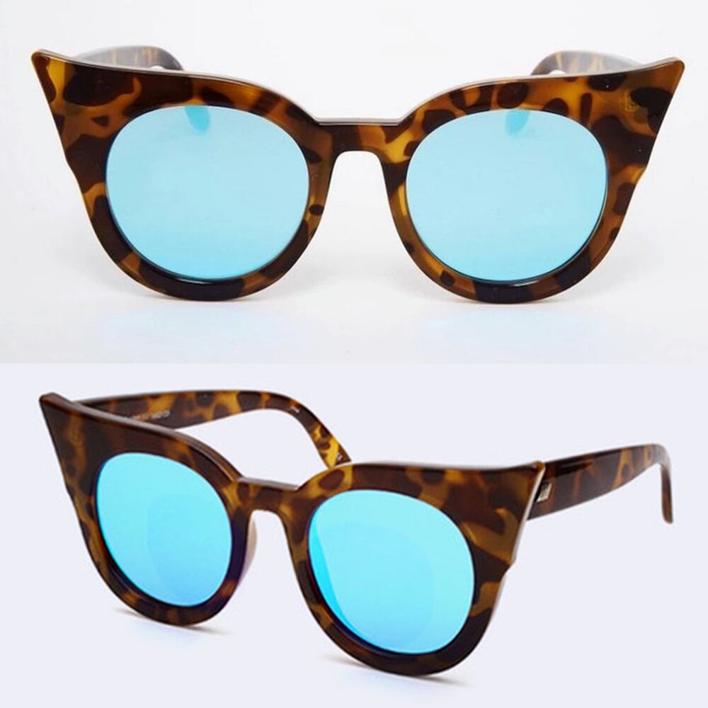 Le Specs Flashy Cat-Eye Tortoiseshell Blue Lens Sunglasses